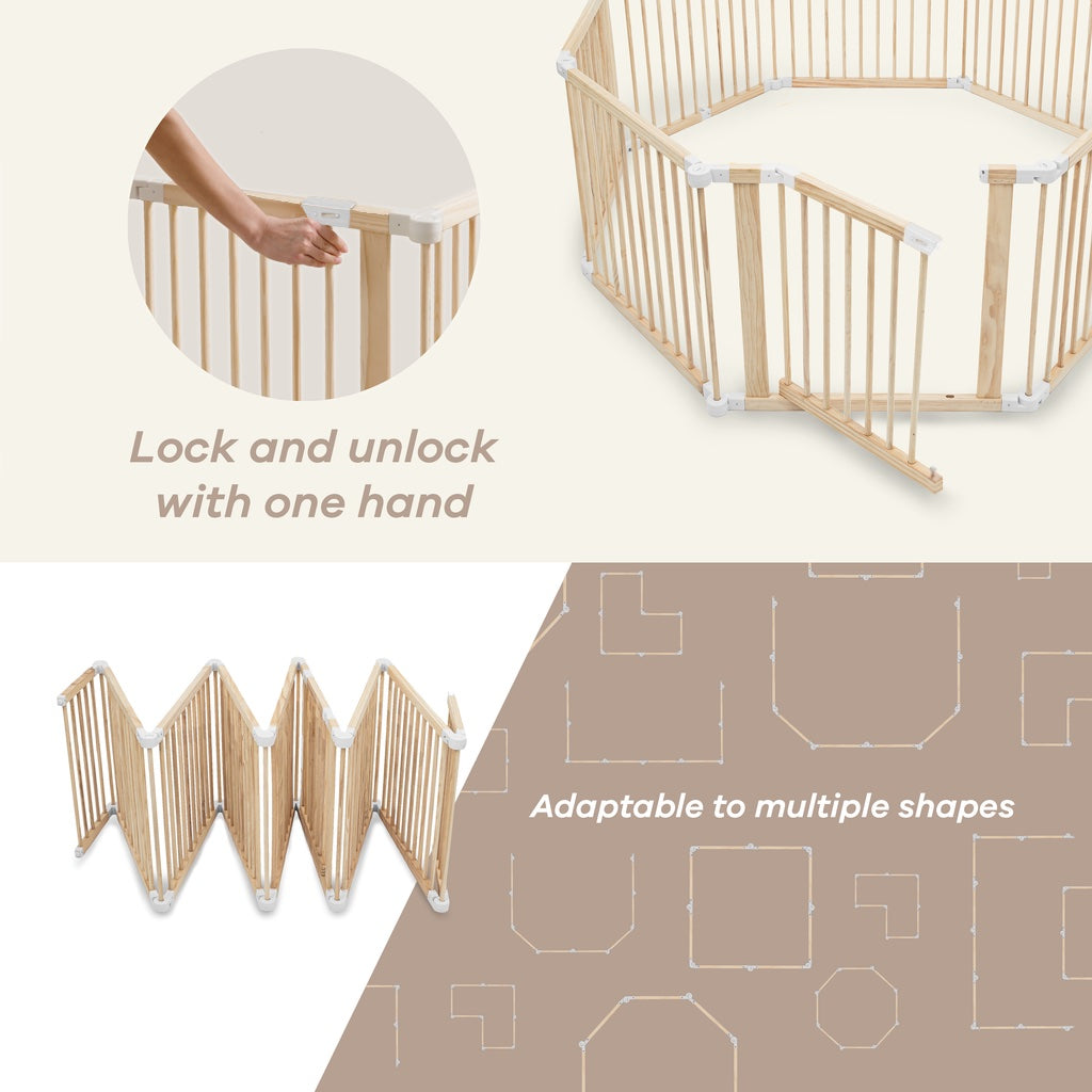 LittleHex  Customizable Natural Wood Playpen for Babies & Toddlers