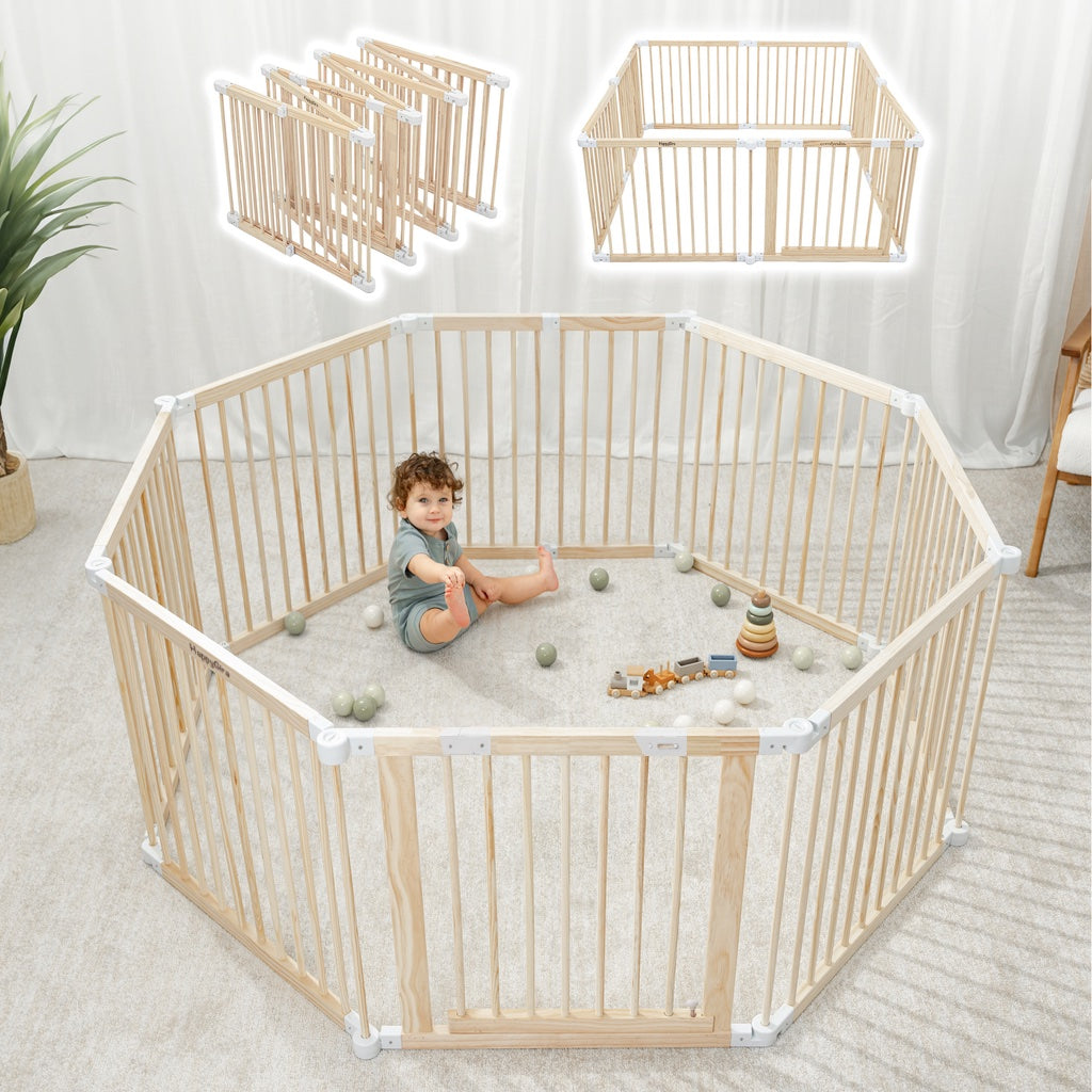 LittleHex  Customizable Natural Wood Playpen for Babies & Toddlers