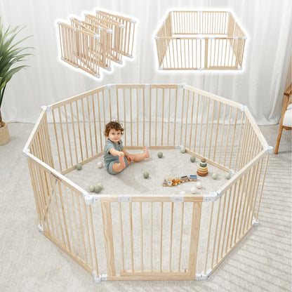LittleHex  Customizable Natural Wood Playpen for Babies & Toddlers