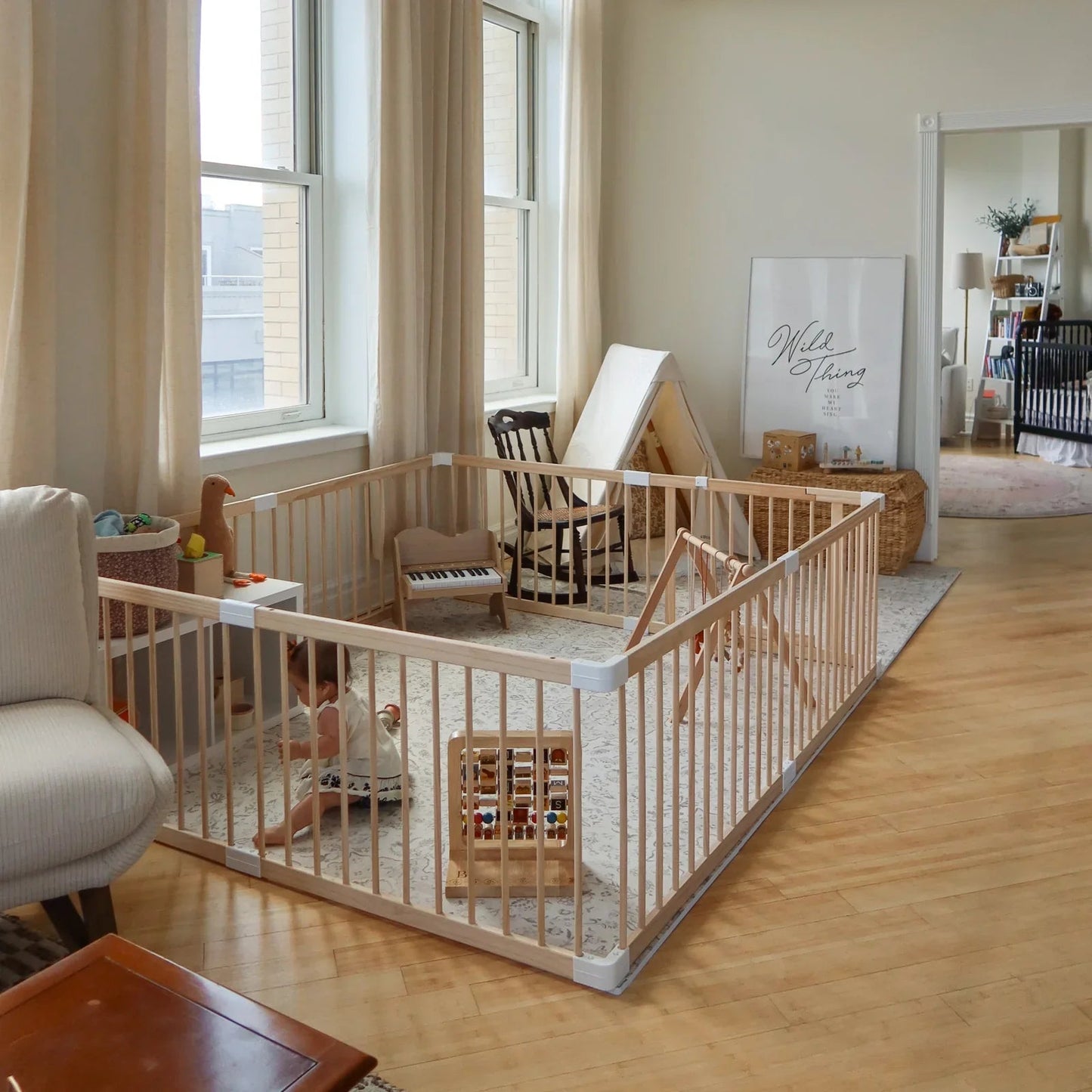 LittleHex  Customizable Natural Wood Playpen for Babies & Toddlers