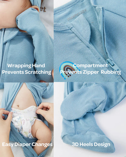 Momcozy Boy Girl Baby Pajamas - Newborn Sleepers - Blue & Grey