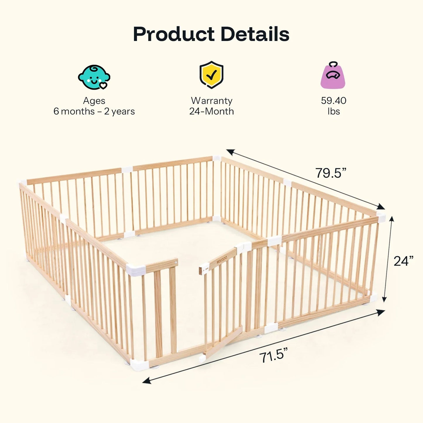 LittleHex  Customizable Natural Wood Playpen for Babies & Toddlers